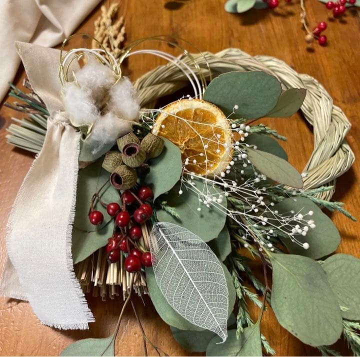 2wey しめ縄リース　しめ飾り　お正月飾り　玄関飾り　ドライフラワー　スワッグ