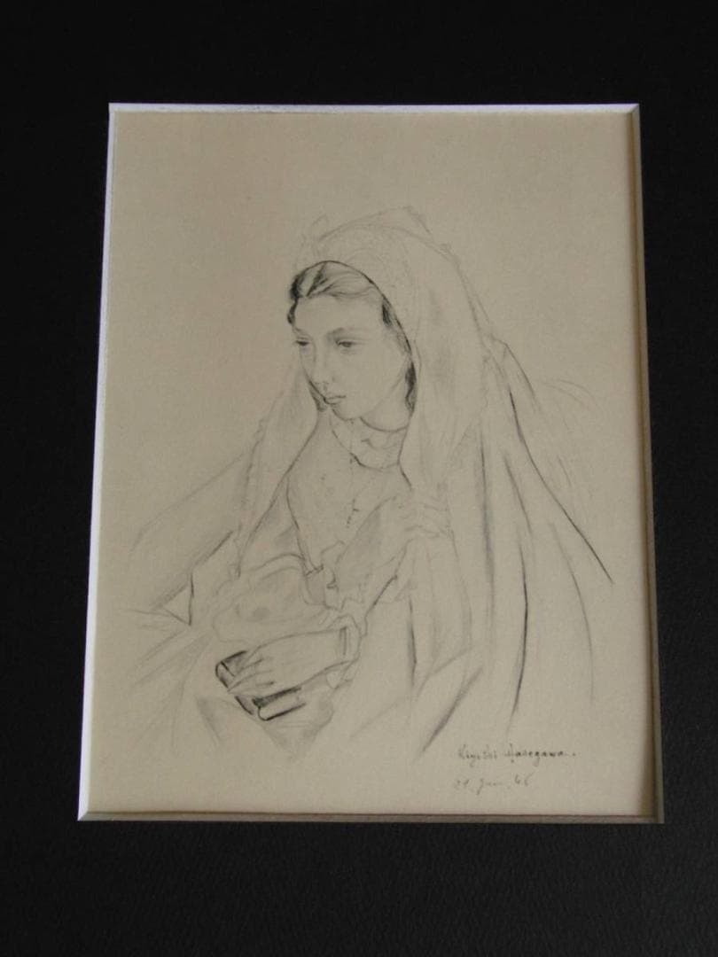 長谷川潔、聖体を受けたる少女、厳選、希少画集・額装画、新品高級額 額装付