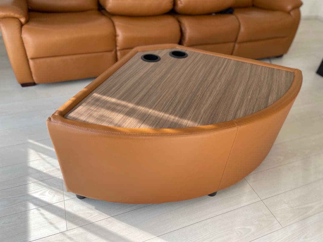 東京インテリア　センターテーブル コーナー型ローテーブル ドリンクホルダー付き