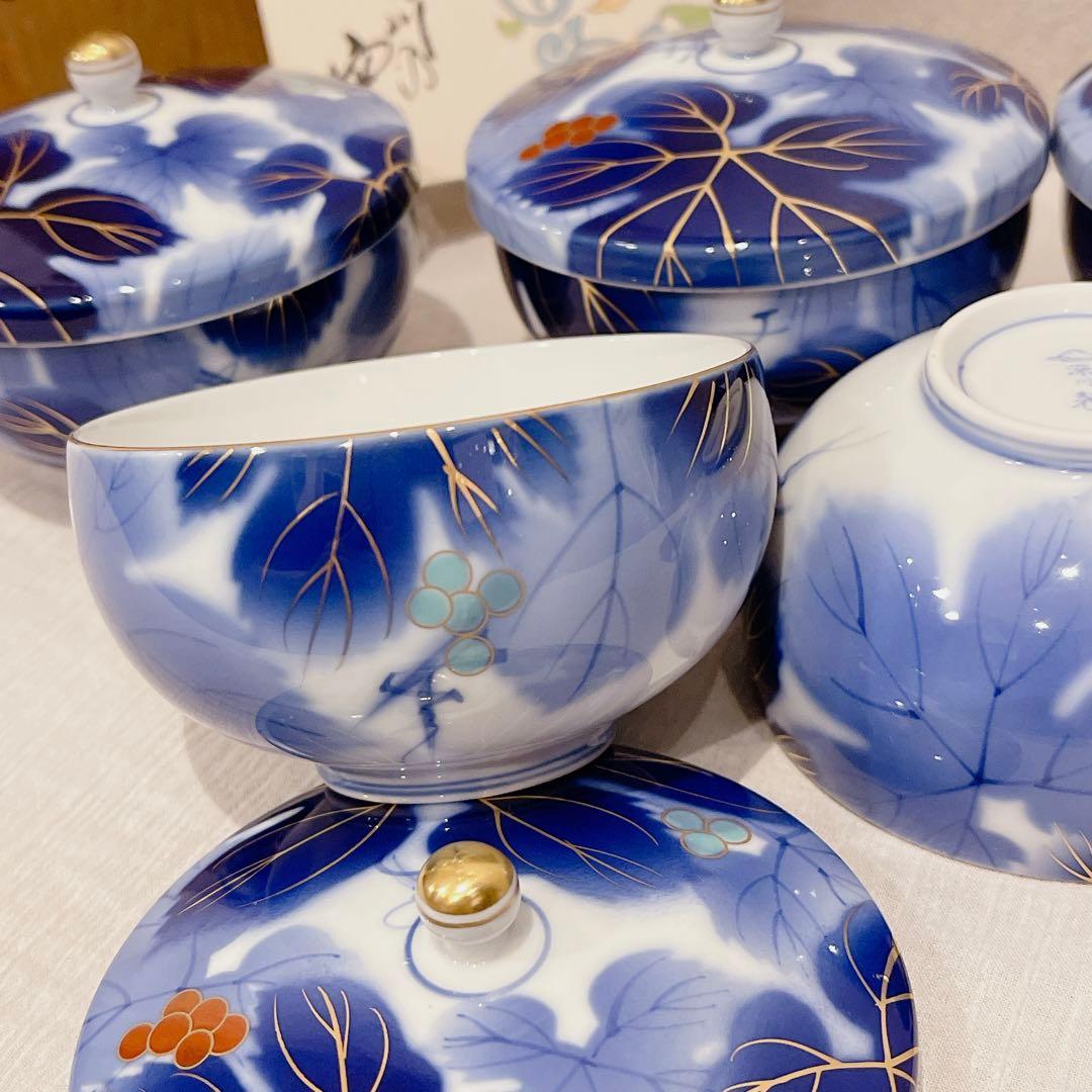 希少・未使用】廃盤デザイン 5客セット 有田焼 深川製磁 染錦 葡萄