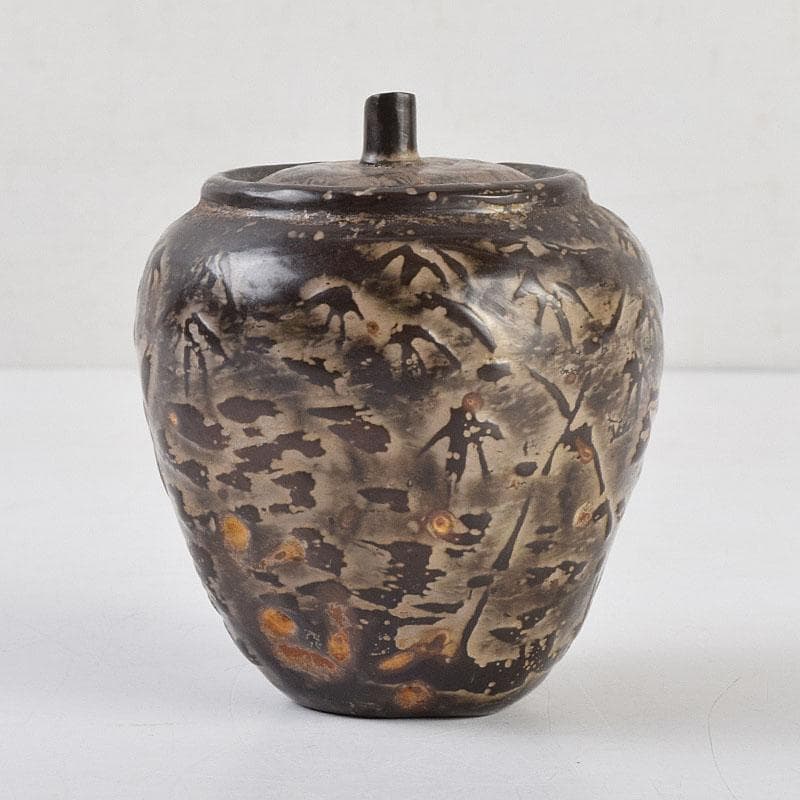 中国　黒石製　竹文　蓋物　N　R9378