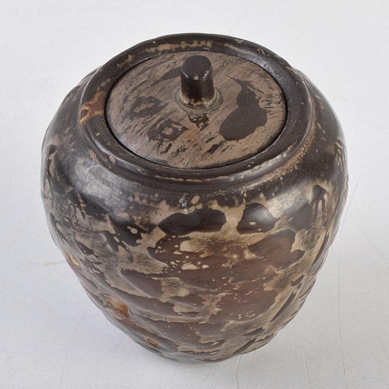 中国　黒石製　竹文　蓋物　N　R9378