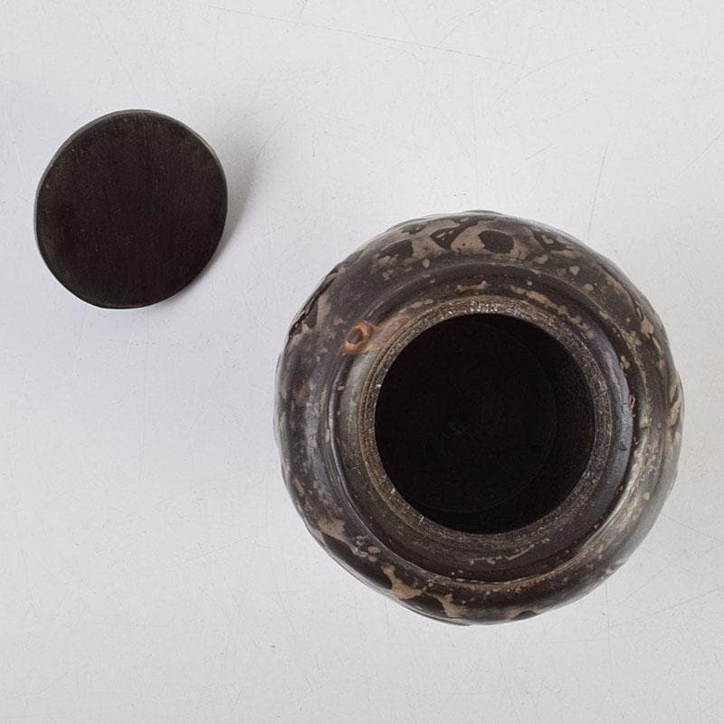 中国　黒石製　竹文　蓋物　N　R9378