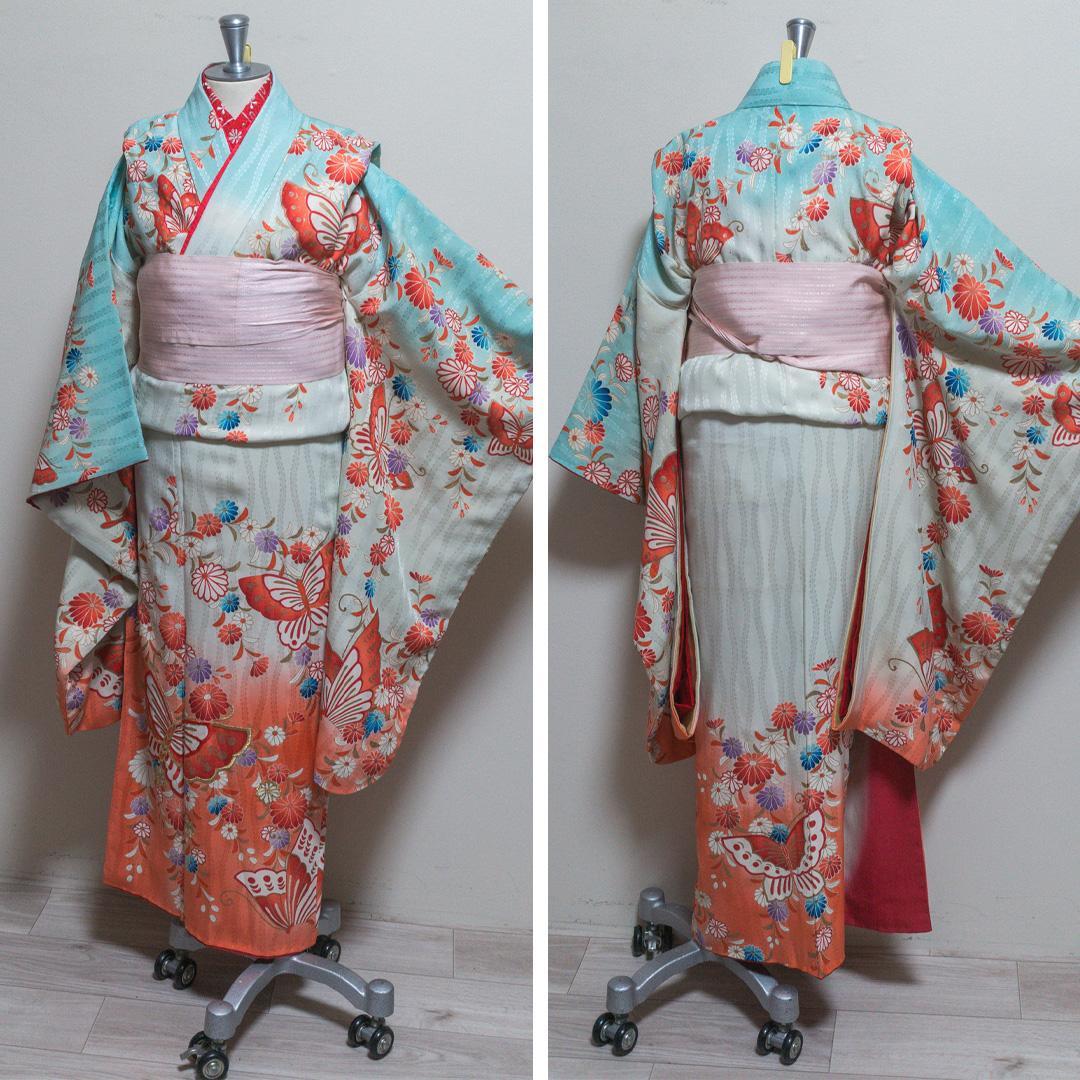 a*a様 【七五三 7歳】正絹・ビンテージ・晴着フルセット・水色～茜色・蝶々・美