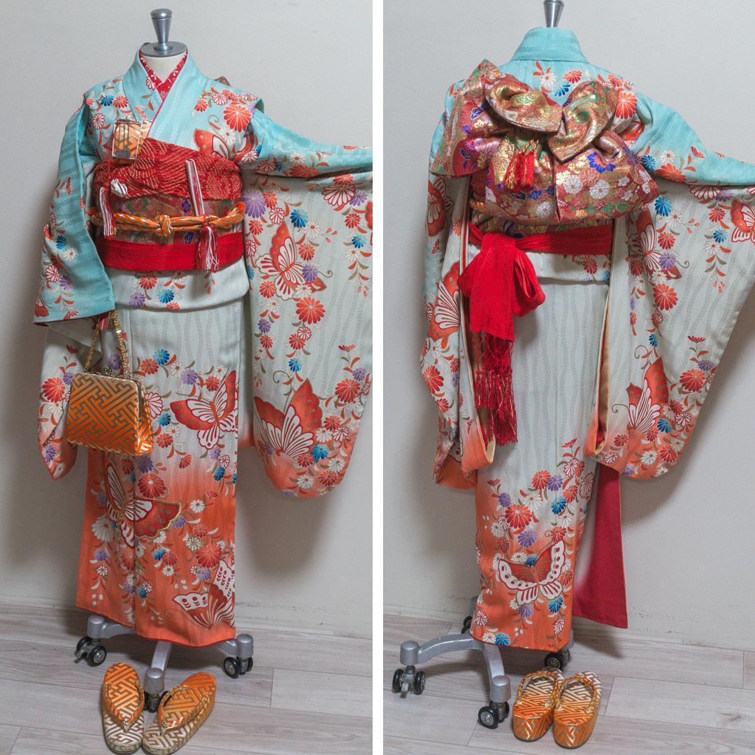 a*a様 【七五三 7歳】正絹・ビンテージ・晴着フルセット・水色～茜色・蝶々・美