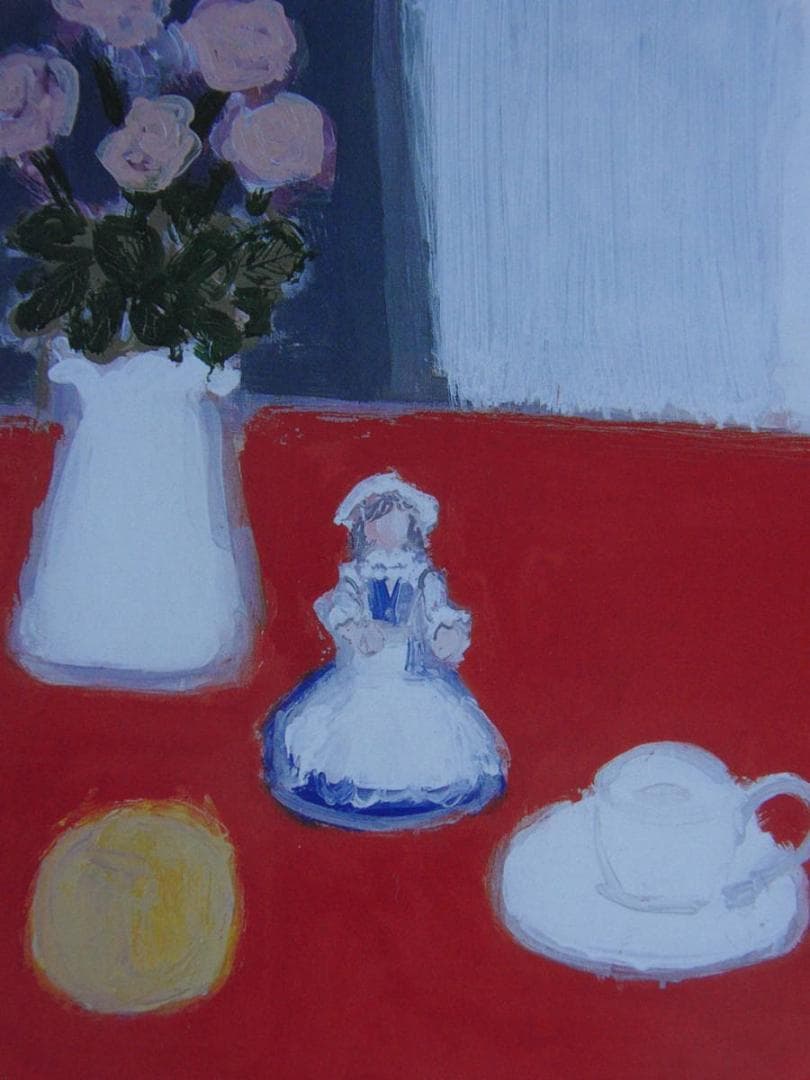 柴田賢治郎、【赤いテーブルの静物'04（C)】、希少な額装用画集より