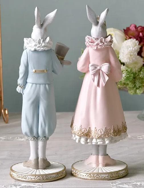 お洒落な置物2個セット・プリンス＆プリンセスラビット