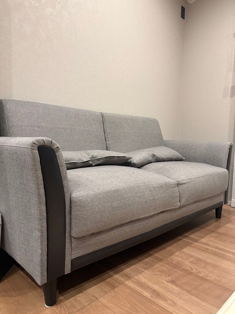 【大川家具】グレーソファ ３人掛け