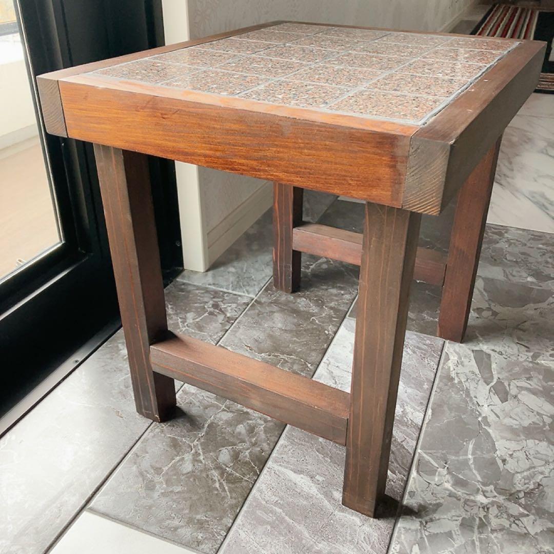 アジアンテイスト タイルトップサイドテーブル 木製 オリエンタル