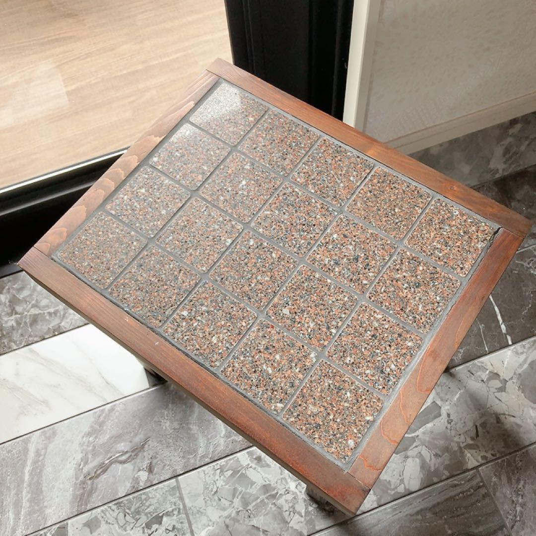 アジアンテイスト タイルトップサイドテーブル 木製 オリエンタル