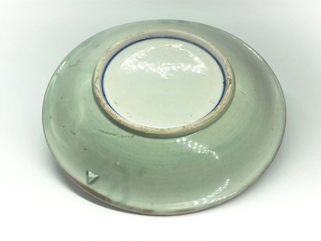 青磁染付菊扇文皿 】 古伊万里 収蔵骨董