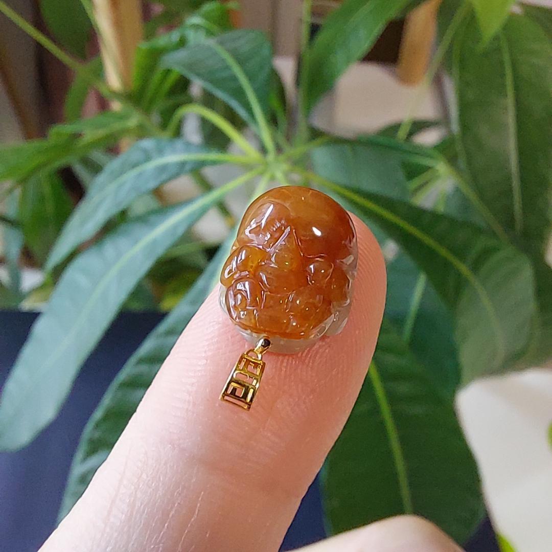 鑑別書付・18K希少天然ミャンマー産レッド本翡翠貔貅ヒキュウペンダント58224