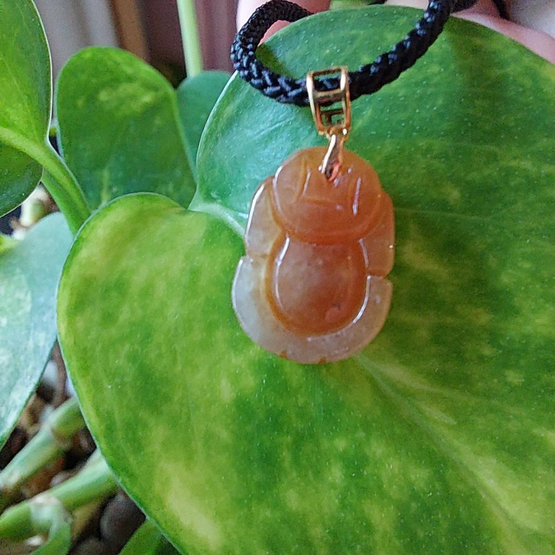 鑑別書付・18K希少天然ミャンマー産レッド本翡翠貔貅ヒキュウペンダント58224