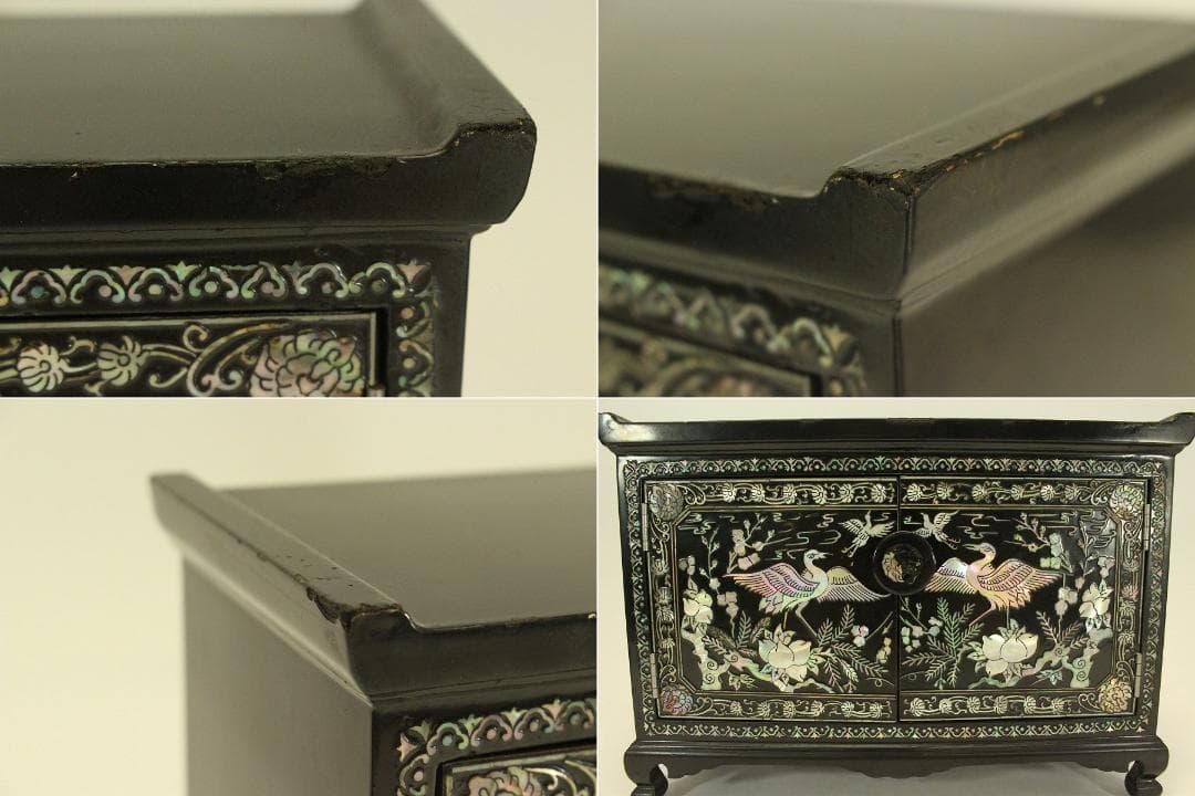 朝鮮 韓国 螺鈿 鶴模様 宝石箱(A849)