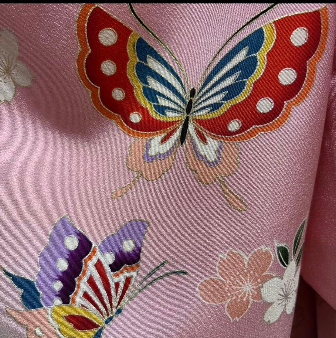 七五三　着物セット　7歳　正絹　淡いピンク色　ハーフ成人式　十三詣り　ふくら雀