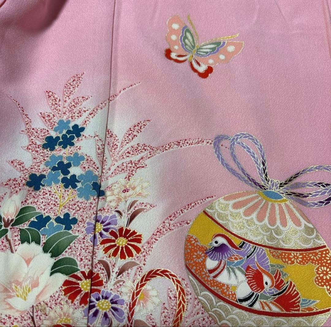 七五三　着物セット　7歳　正絹　淡いピンク色　ハーフ成人式　十三詣り　ふくら雀