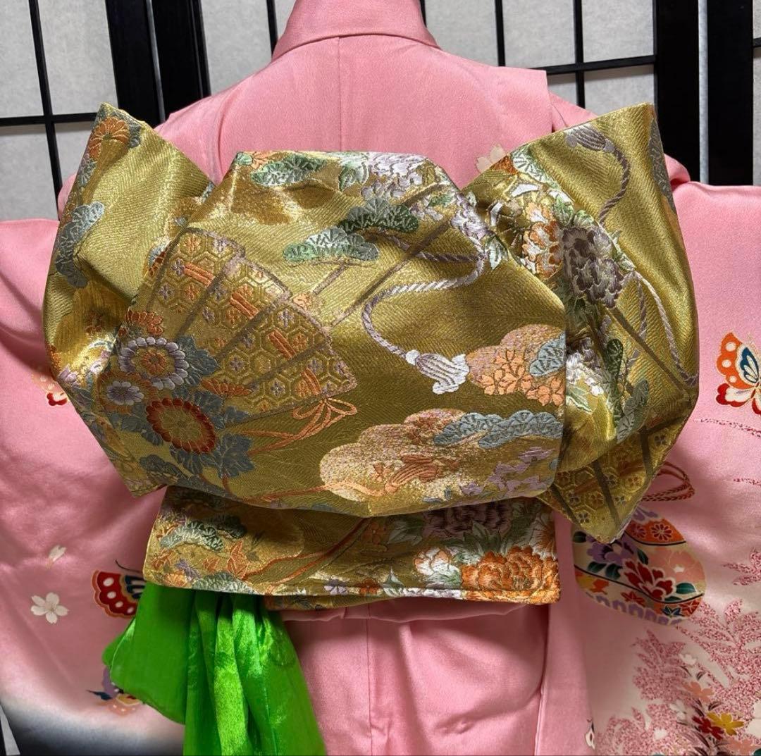 七五三　着物セット　7歳　正絹　淡いピンク色　ハーフ成人式　十三詣り　ふくら雀