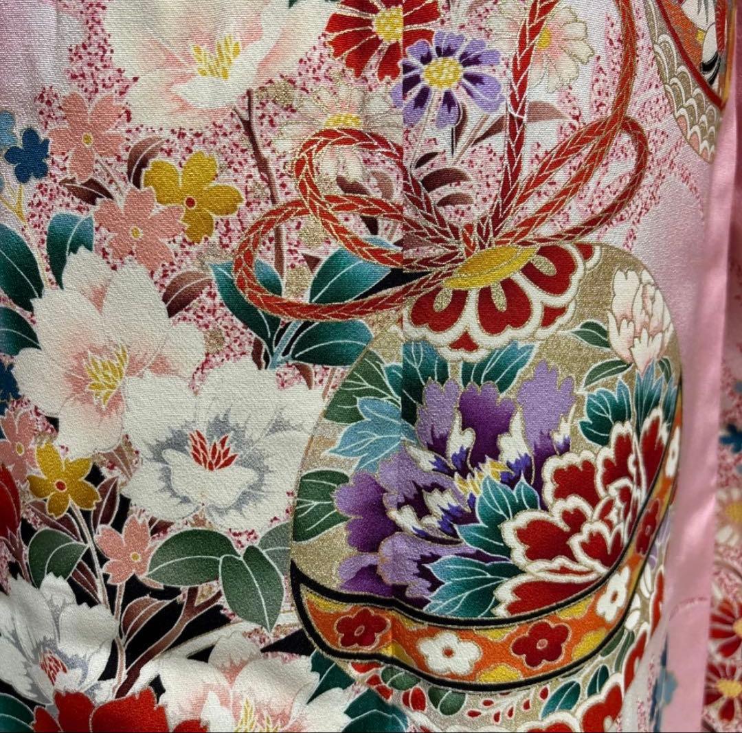 七五三　着物セット　7歳　正絹　淡いピンク色　ハーフ成人式　十三詣り　ふくら雀