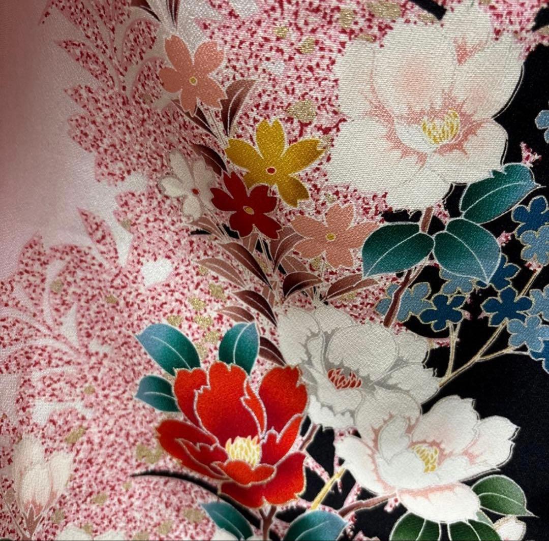 七五三　着物セット　7歳　正絹　淡いピンク色　ハーフ成人式　十三詣り　ふくら雀