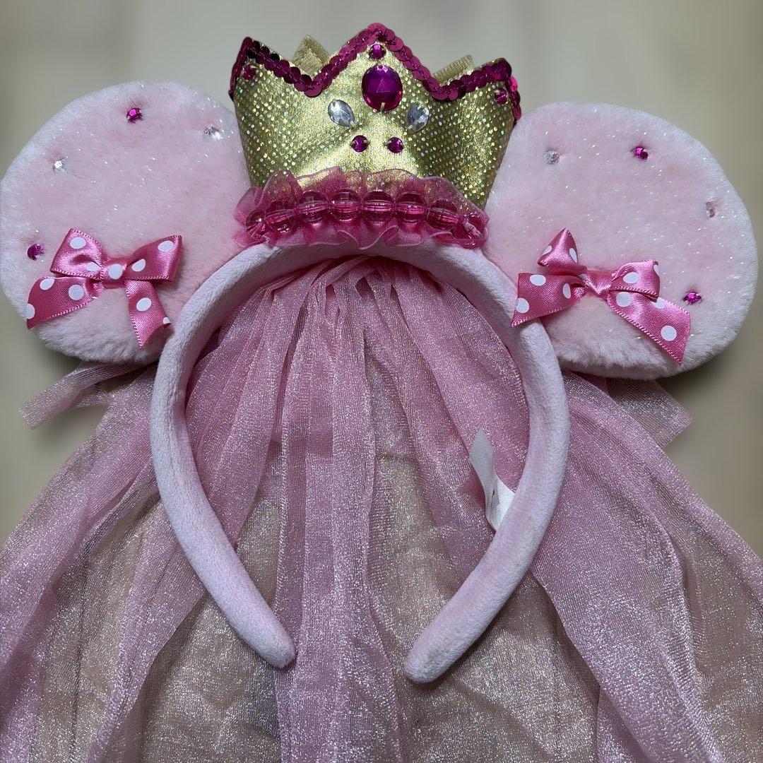 ミニー 王冠カチューシャ ピンク ベール プリンセス ディズニー レア