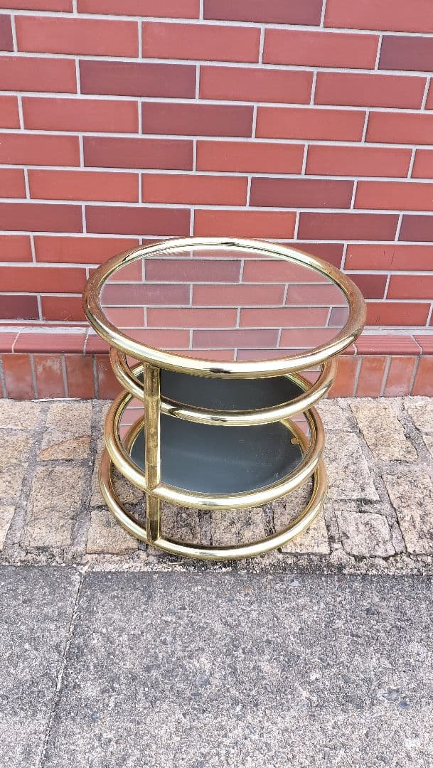 値下げ！ミッドセンチュリーデザイン 3段ラウンドテーブル ガラスサイドテーブル