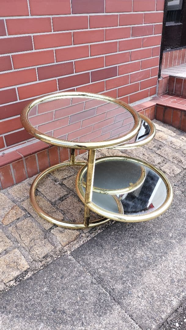 値下げ！ミッドセンチュリーデザイン 3段ラウンドテーブル ガラスサイドテーブル