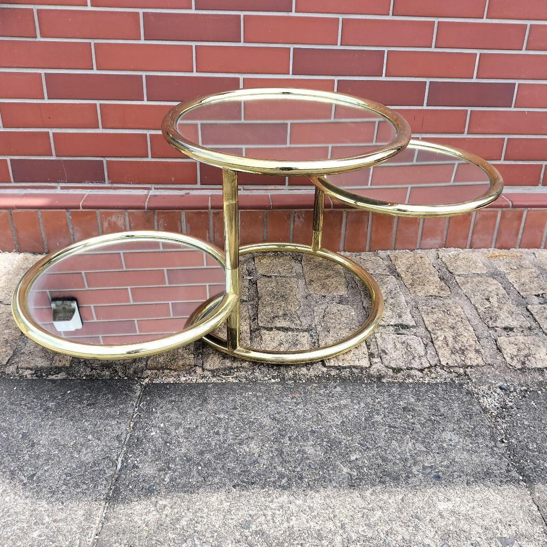 値下げ！ミッドセンチュリーデザイン 3段ラウンドテーブル ガラスサイドテーブル