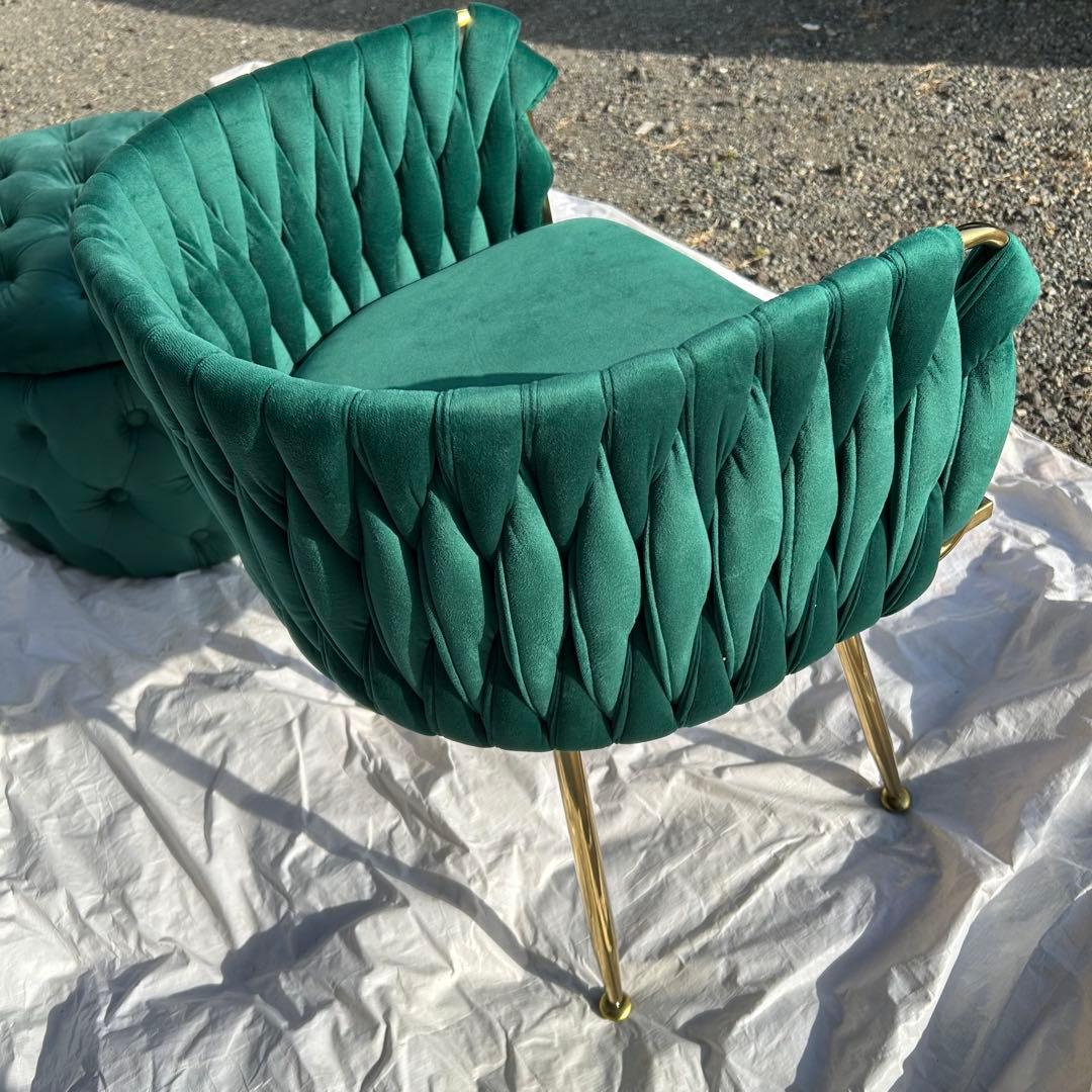 チェアのみ　ダークグリーン ベルベット 1人掛けソファ　オットマン
