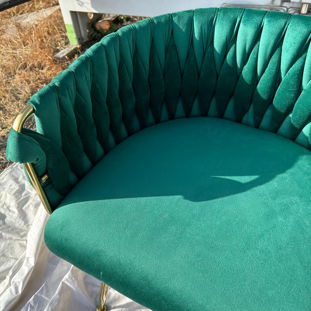 チェアのみ　ダークグリーン ベルベット 1人掛けソファ　オットマン