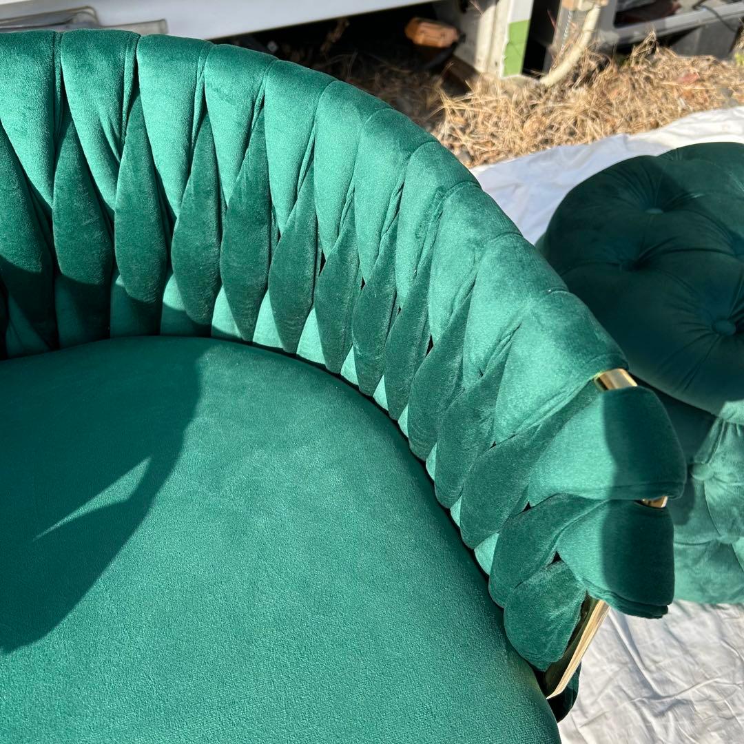チェアのみ　ダークグリーン ベルベット 1人掛けソファ　オットマン