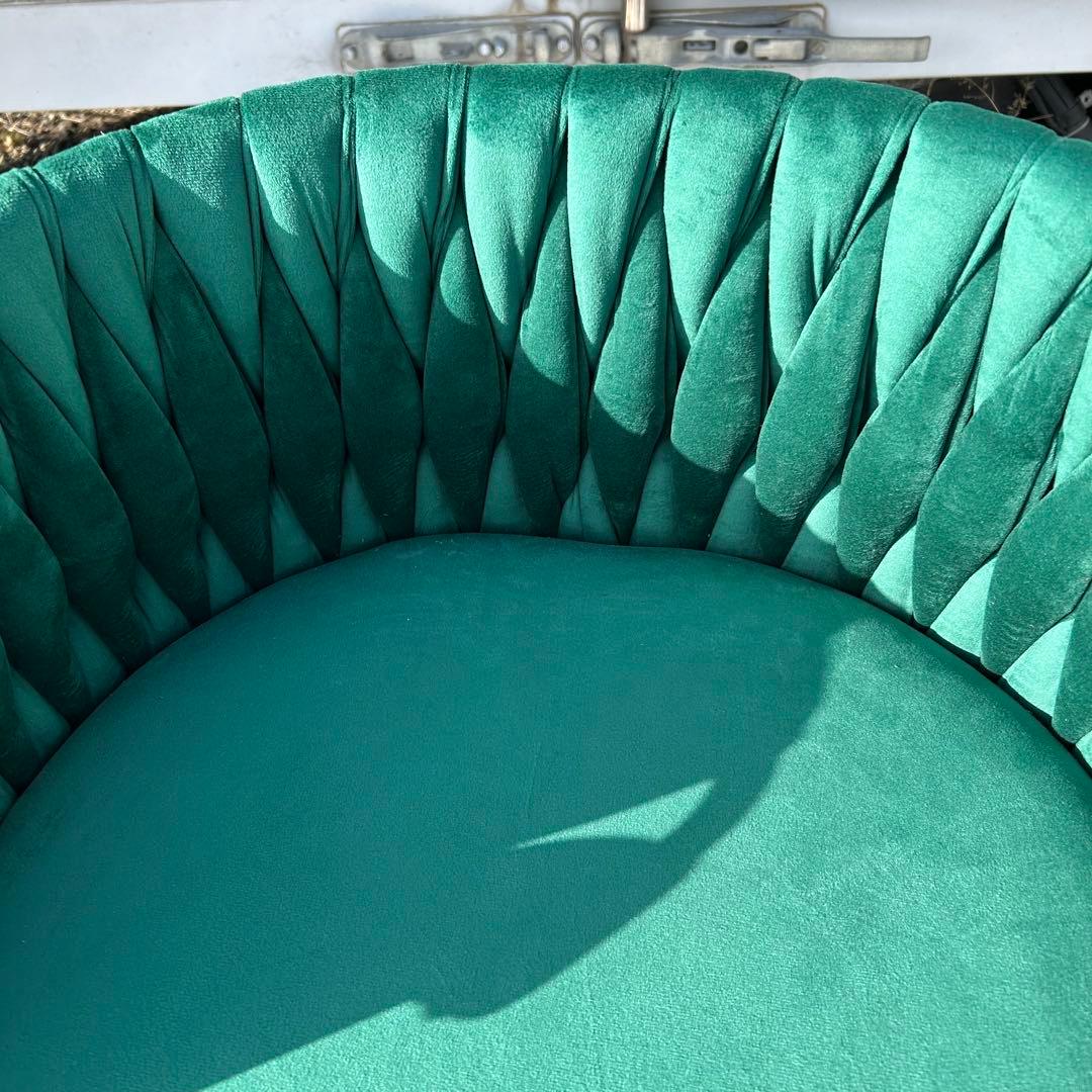 チェアのみ　ダークグリーン ベルベット 1人掛けソファ　オットマン