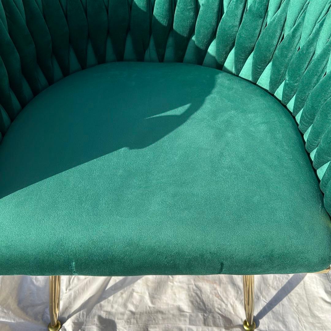 チェアのみ　ダークグリーン ベルベット 1人掛けソファ　オットマン