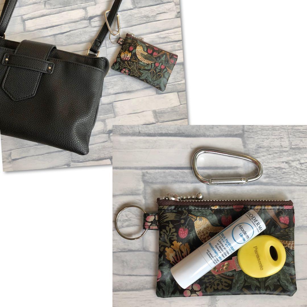 ウィリアムモリス　いちご泥棒 ブラック　カラビナポーチ キーホルダー