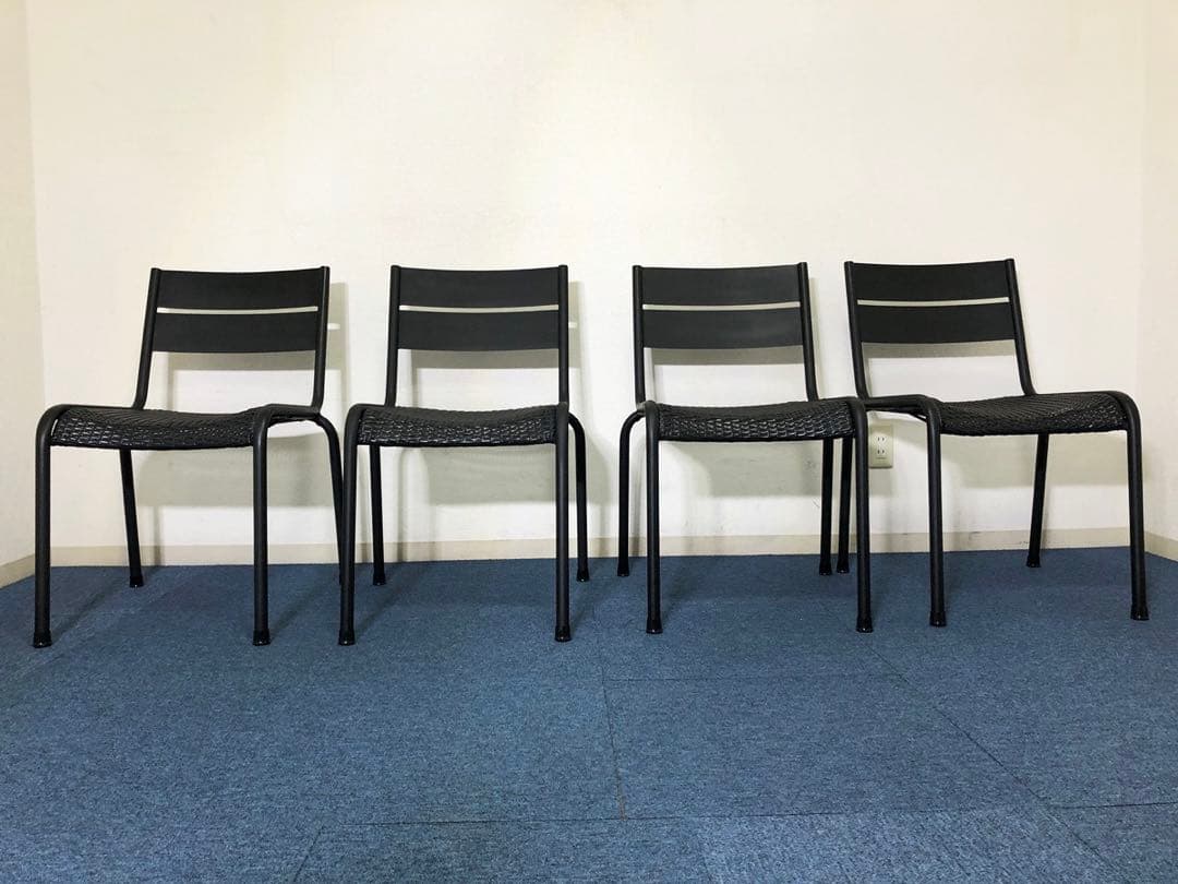 ガーデンチェア4脚セット 屋内外対応メッシュPPブラックチェア スタッキング可能