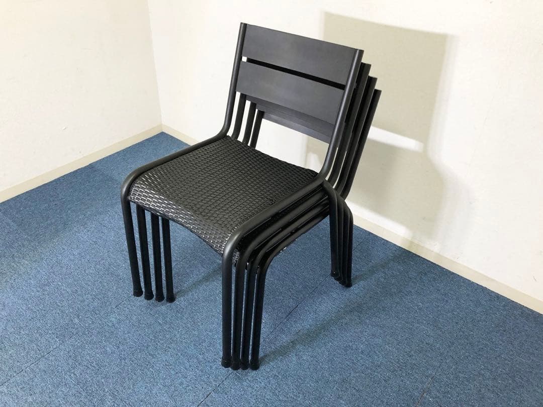 ガーデンチェア4脚セット 屋内外対応メッシュPPブラックチェア スタッキング可能