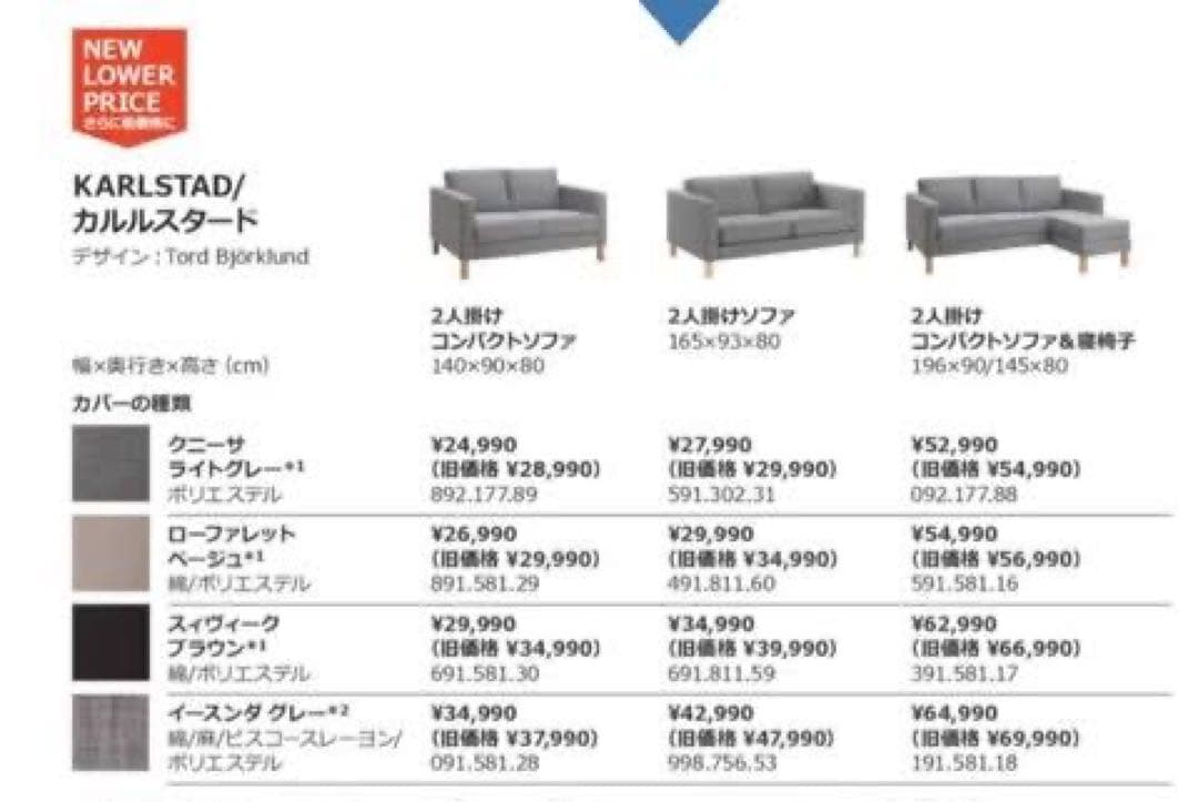 【送料込】IKEA イケア　カルルスタード　2人掛けソファ　グレー