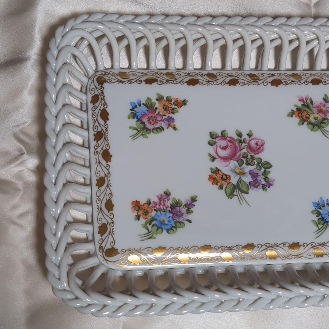 【綺麗♪】　HEREND ヘレンド 透かし編み ヌードルワーク トレイ