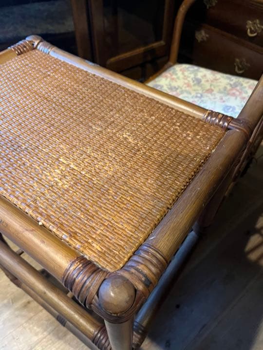 テレフォンベンチ 籐 ラタン インテリア 昭和レトロ 椅子 テーブル