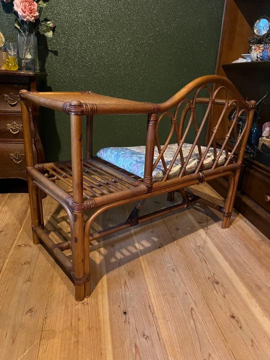 テレフォンベンチ 籐 ラタン インテリア 昭和レトロ 椅子 テーブル