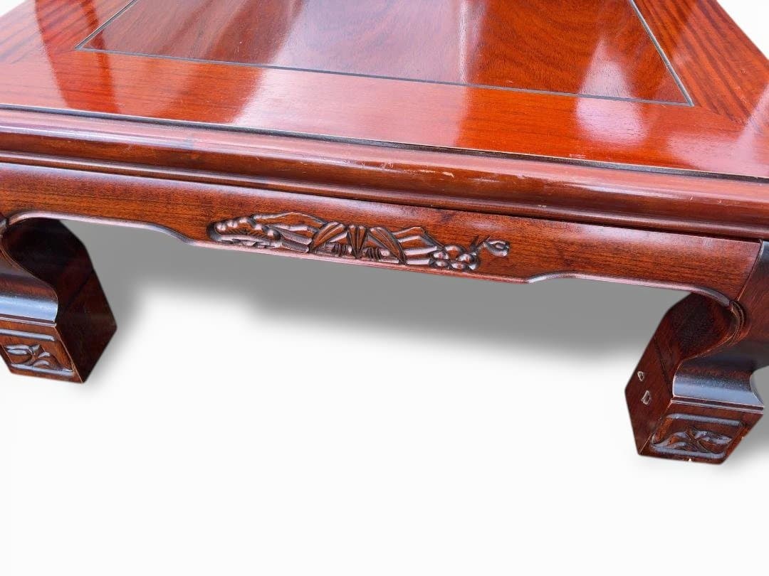 こたつ 和風 ビンテージ レトロ 天然木化粧板 彫刻入り 座卓 b001.2