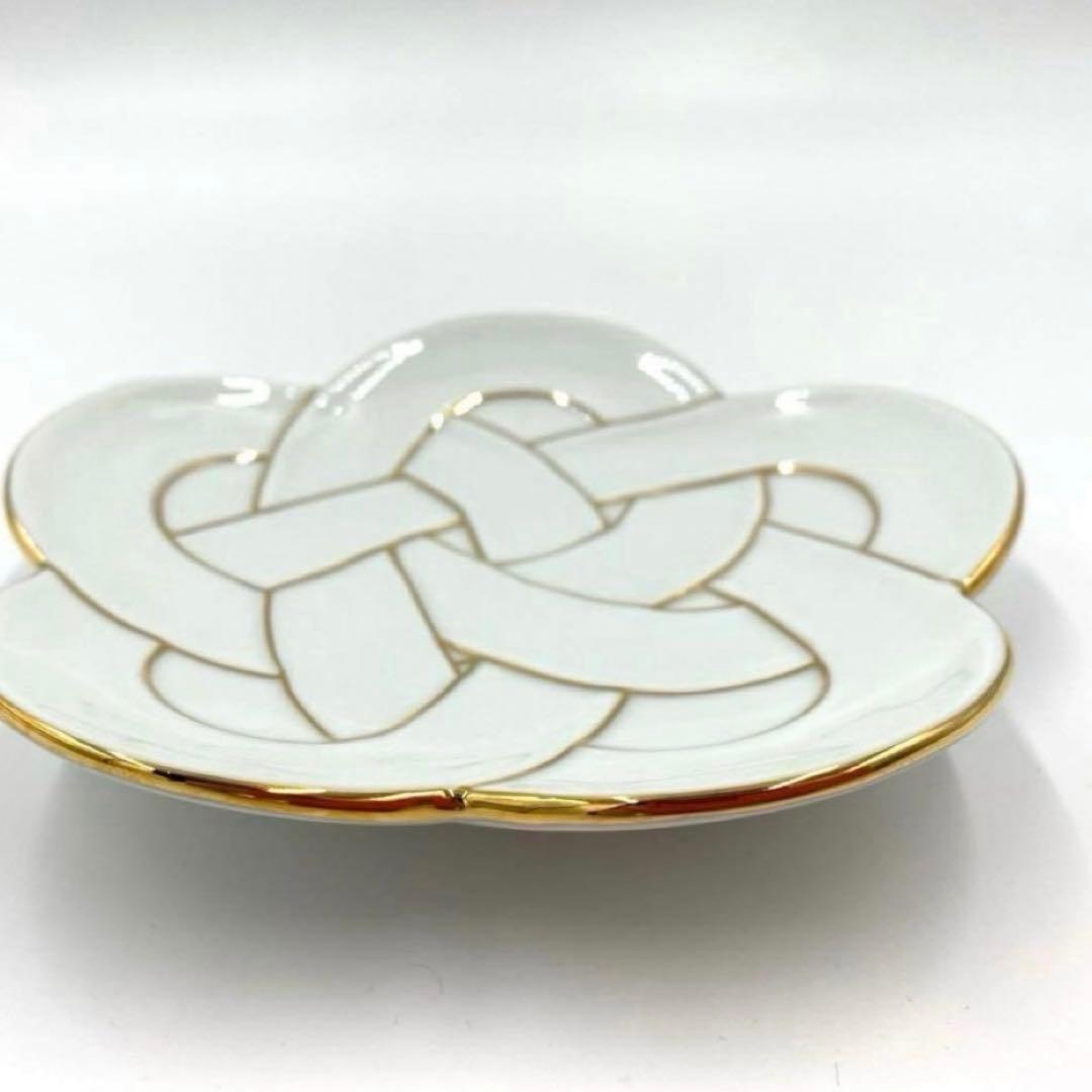 【新品】【大人気】有田焼田清窯　太白金線梅結び銘々皿　縁起物