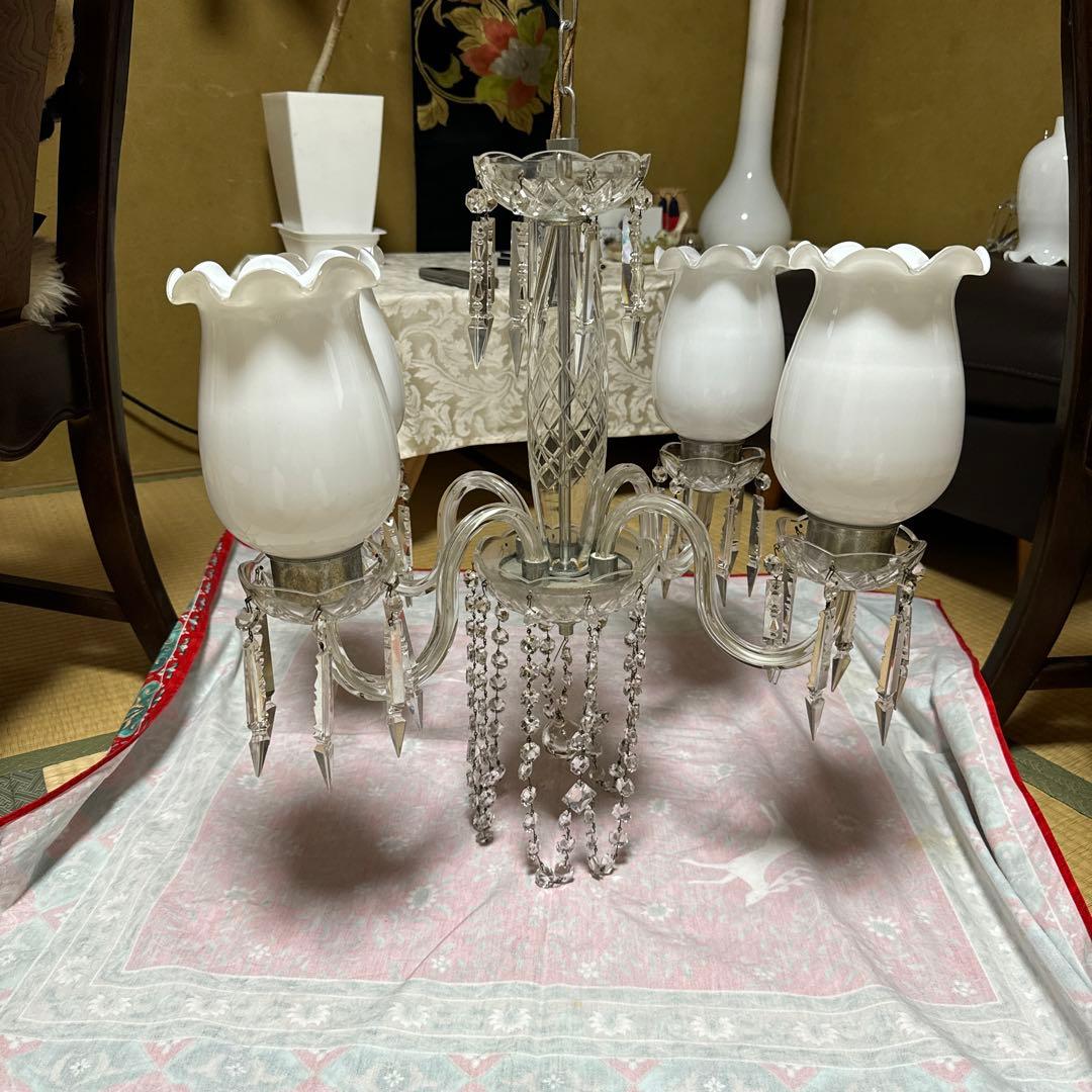 アンティーク4灯シャンデリア 透明ガラス フラワー型 レトロ