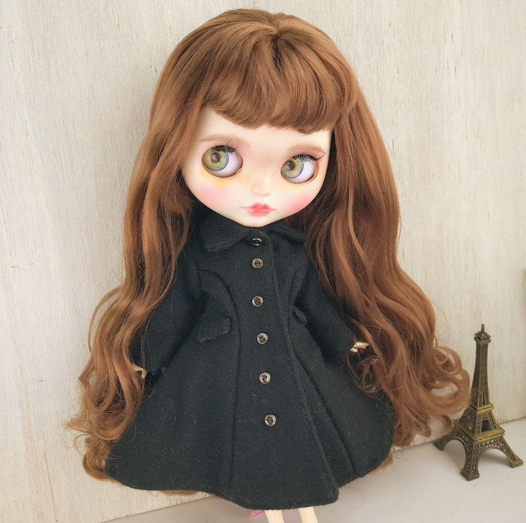 812※ウール素材の黒のフレアロングコート※ブライスアウトフィット※1/6ドール