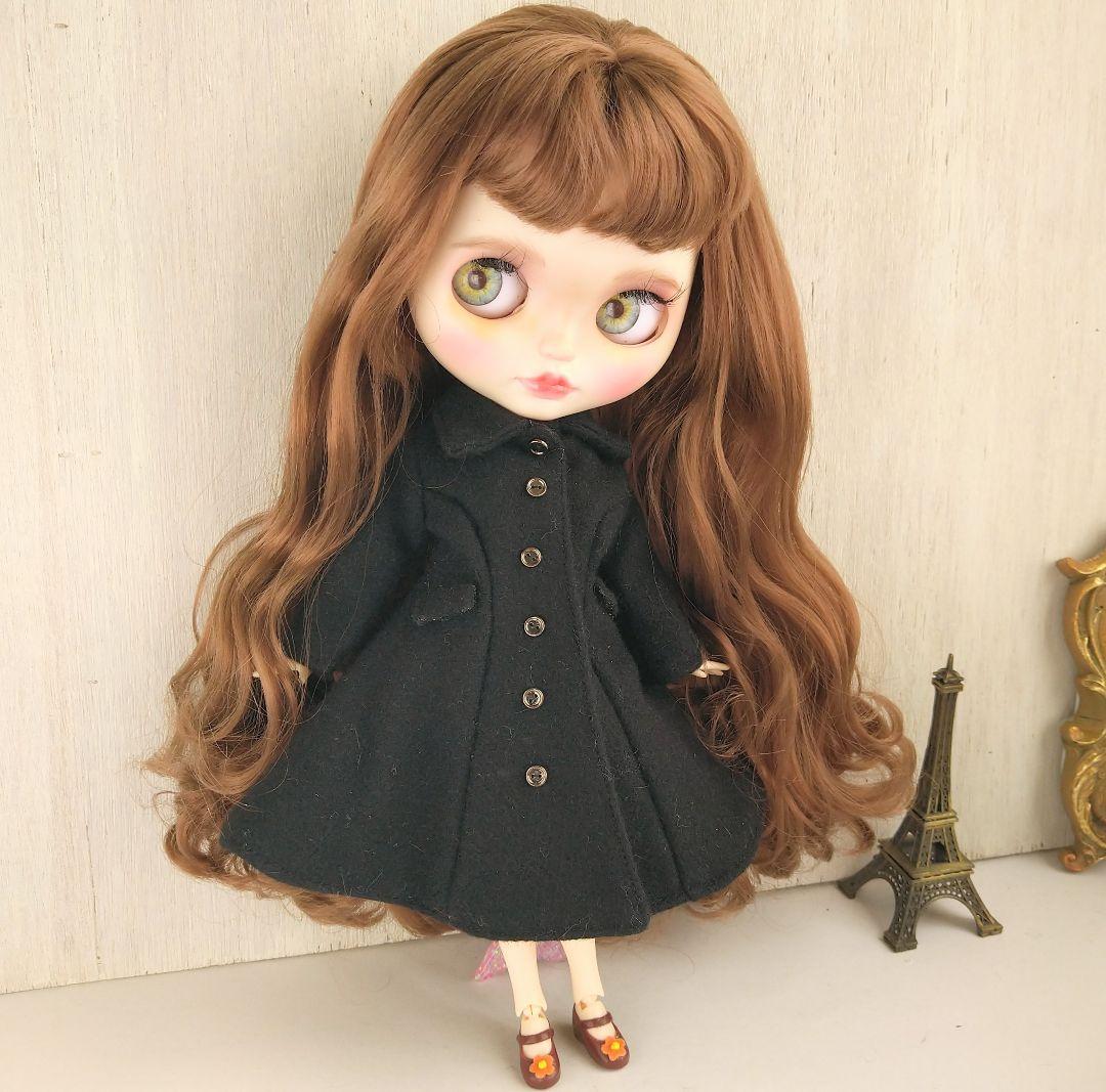 812※ウール素材の黒のフレアロングコート※ブライスアウトフィット※1/6ドール