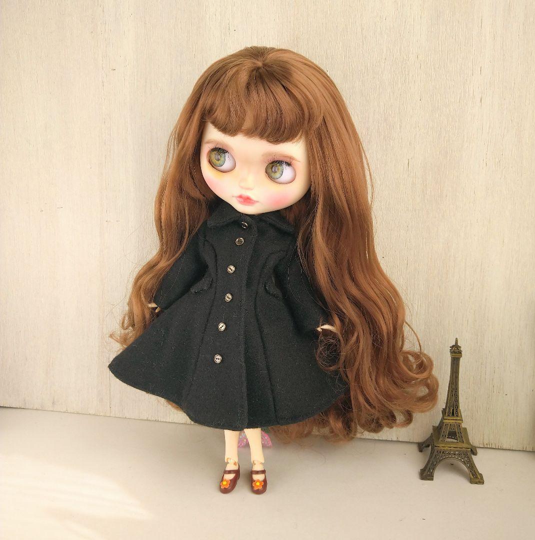 812※ウール素材の黒のフレアロングコート※ブライスアウトフィット※1/6ドール
