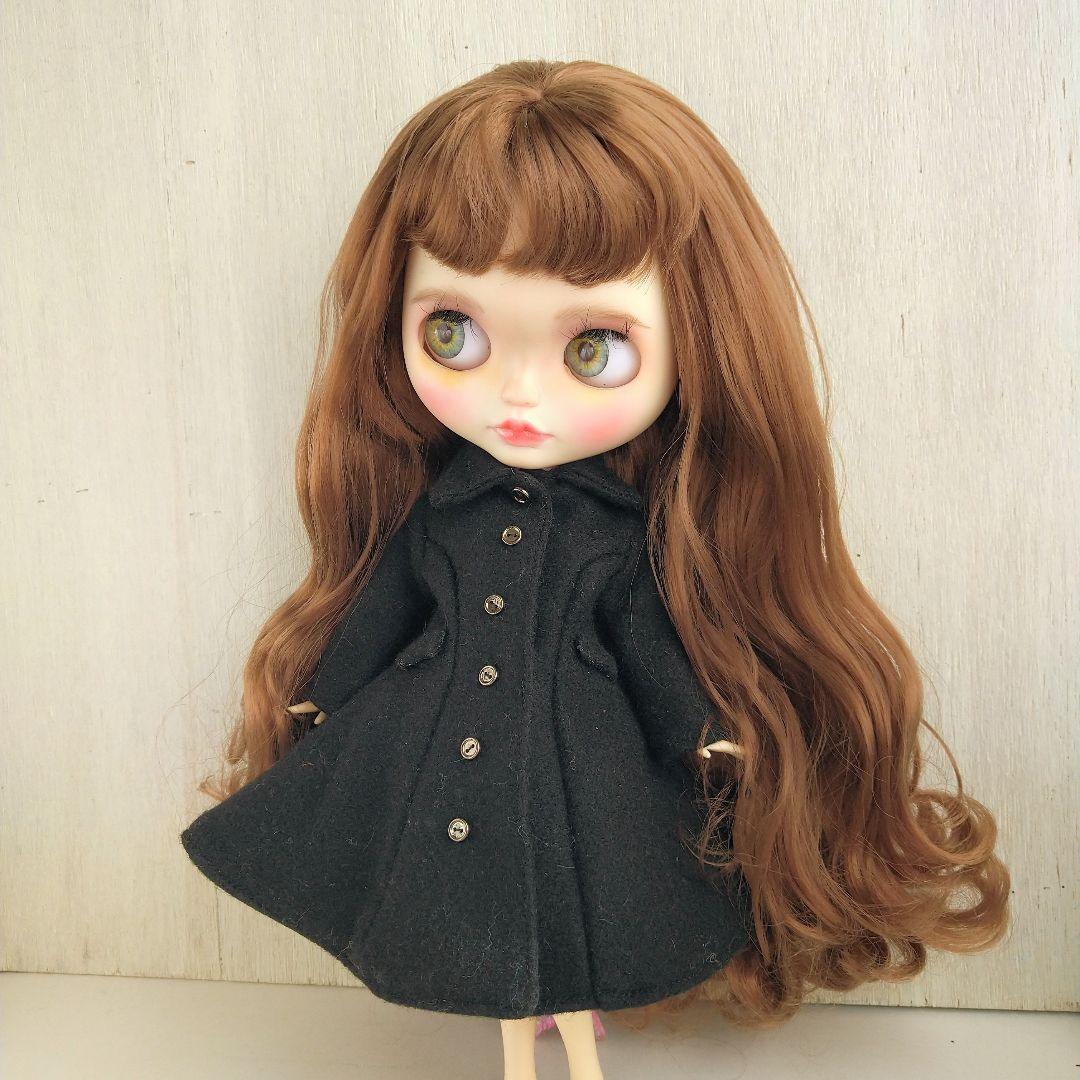 812※ウール素材の黒のフレアロングコート※ブライスアウトフィット※1/6ドール