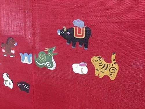 福猫　赤富士十二支　　職人が創る本物志向のれん麻100％の高級品です！