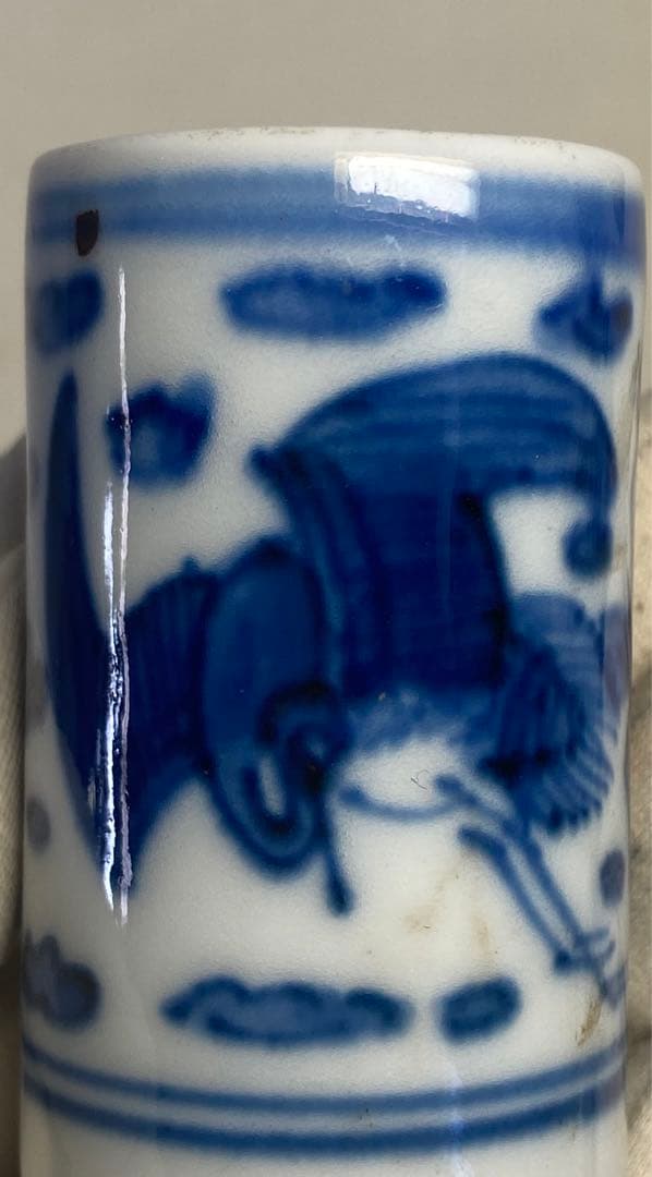 江戸　染付　鶴紋茶杓入　古染　茶道具　送料込み1007