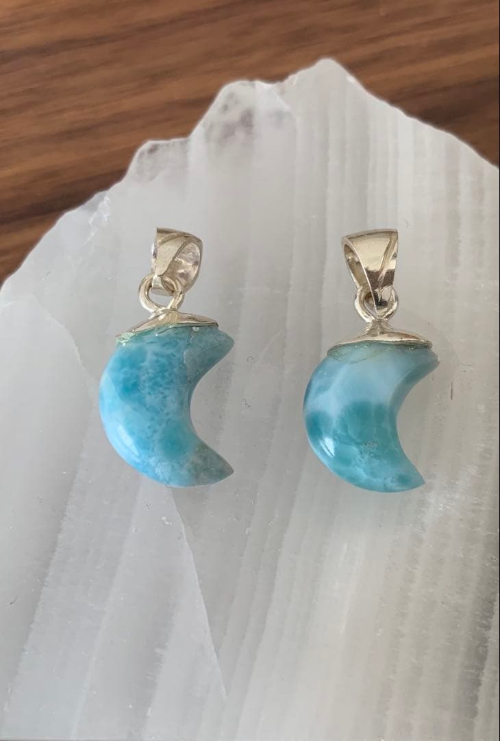 天然石⭐︎ラリマー⭐︎月⭐︎ムーン⭐︎二個セット⭐︎ペンダント⭐︎ドミニカ産⭐︎シルバー925