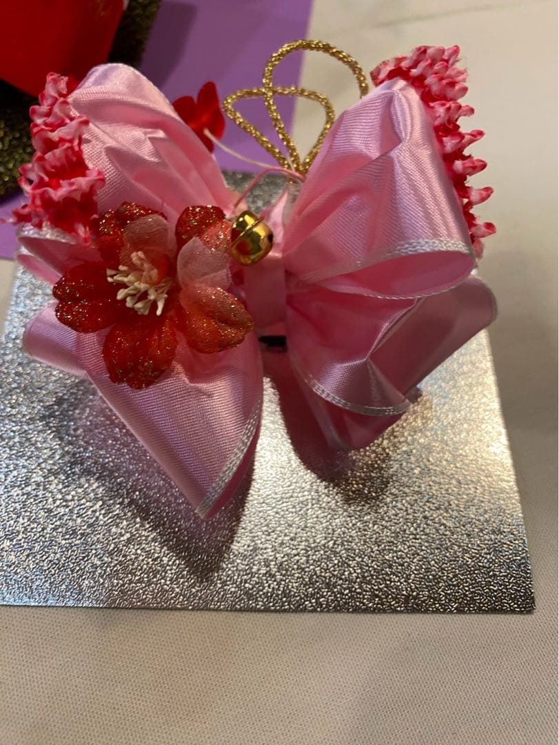 七五三　結び帯セット　5歳用　赤い花柄 着物用小物セット　子供服